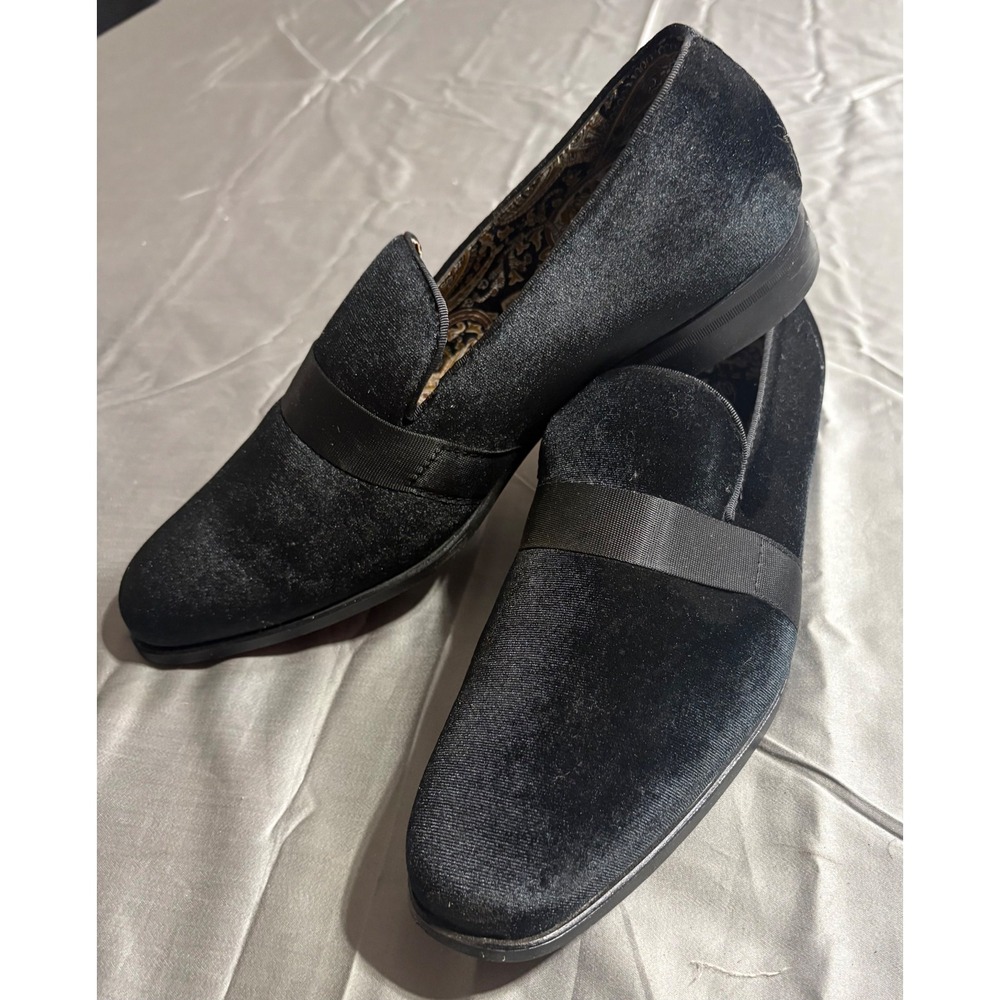 After Midnight Mens Black Velvet Formal Loafers Paisley‎ Lining Red Sole 6660 12